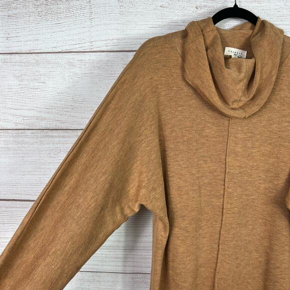 Promesa Women's Tan Mustard Wool Blend Cowlneck Fringe Back Sweater Dress - Picture 9 of 9